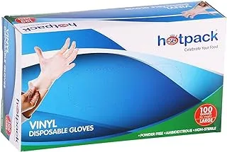 Hotpack Disposable Vinyl Gloves White X-Large Powder Free, Non Sterile, Food Safe, 100 Pieces