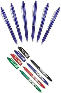 Pilot Frixion Erasable Gel Pens Point Blue Ink (6) + Pen Frixion Erasable Rollerball Pen Assorted Colours