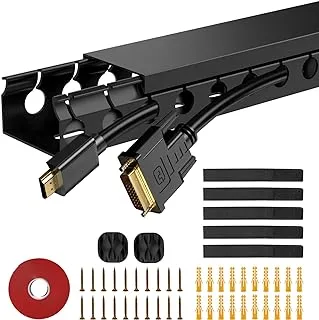 Updated Cable Raceway Kit - 77 (5x15.4) Inch Open Slot Wire Covers for Cords, Under Desk Cable Management System to Hide Under Desk/Tv/Computer/Net/Power Cords, (Pack 5)