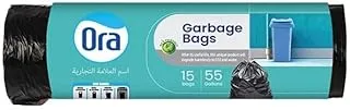 ORA Viva Garbage Bags 15-Pieces with Heavy-Duty Drawstring, 55 Gallon Capacity, Black