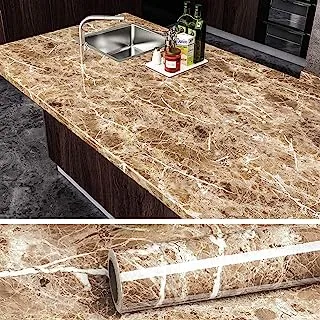 BPA Faux Marble Counter Top Covers Peel and Stick Wallpaper Granite Contact Paper Decorative Kitchen Wall Paper Brown Waterproof Self Adhesive Removable Wallpaper for Cabinet Locker (40cm x 900cm)