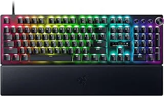 لوحة مفاتيح الألعاب Razer Huntsman V3 Pro Esports، ومفاتيح بصرية تناظرية مع مشغل سريع وتشغيل قابل للتعديل، ومفاتيح الوسائط والقرص، وأغطية مفاتيح Doubleshot PBT، ولوحة علوية من الألومنيوم، ومسند للمعصم - أسود