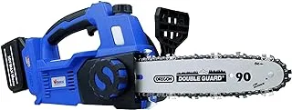 VTOOLS 10 Inch Cordless Chainsaw With 20V 4.0 Ah Rechargeable Battery, with LED Power Indicator, for Garden Trees, Loppers, Wood Cutting, 2 Years Warranty, Blue, VT1221