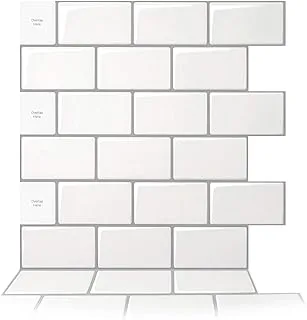 Art3d 10-Sheet Peel and Stick Backsplash, 12 in. x 12 in. Subway 3D Wall Panels, Mono White with Gray Grout