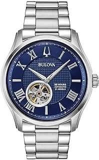 Bulova Men's Classic Wilton 26-Jewel Automatic Leather Strap Watch, 40 Hour Power Reserve, Domed Sapphire Crystal, Exhibition Case Back, Luminous Hands, 43mm