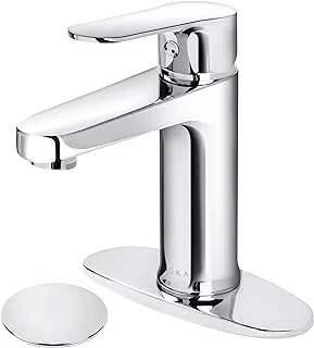 SOKA Brass Bathroom Faucet Chrome Bathroom Sink Faucet Chrome with Pop-up Sink Drain Stopper & Deck Plate 1 or 3 Hole Bathroom Faucet Single Handle Bathroom Faucet Single Hole RV Bathroom Faucet