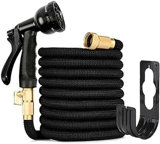 COOLBABY 50ft Expandable Water Garden Hose with 8 Function Nozzle,Leakproof Retractable Garden hose with Brass Connectors for Car Washing Garden Plants Pets Shower Floor Cleaning,Black