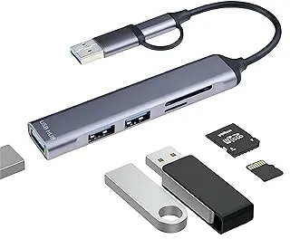 موزع USB، موسع منافذ USB 5 في 1، موزع USB 3.0 متعدد المنافذ، مقسم USB مع قارئ بطاقات SD/TF، ​​محطة إرساء USB، متوافق مع أجهزة الكمبيوتر الشخصية، والكمبيوتر المحمول، وXPS، وPS4، وPS5، وXbox One، ومحرك الأقراص المحمول، والأقراص الصلبة المحمولة وما إلى ذلك