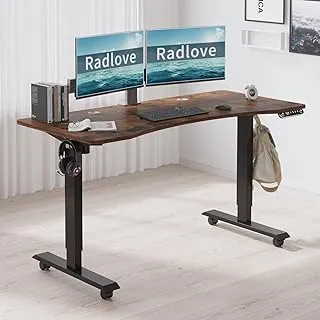 Electric Height Adjustable Standing Desk, 55'' x 30'' Stand Up Desk Workstation, Splice Board Home Office Computer Standing Table Height Adjustable Computer Desk Rustic Brown Top+Black Frame