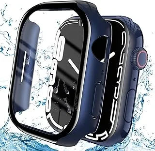 AWH Waterproof Case - Compatible for Watch Series 8/7 45mm with Tempered Glass Screen Protector, Hard PC Full Touch Sensitive Protective Cover Slim Bumper for iWatch Accessories (Blue)