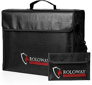 ROLOWAY Large (17 x 12 x 5.8 inches) Fireproof Bag, Fireproof Document Bags, Fireproof Money Bag, Water Resistant Fireproof Safe Bag for Documents and Valuables Storage