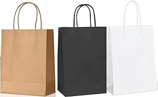 Set of 30 Party Bags Kraft Paper Gift Bags 10 White,10 Black and 10 Brown (29CM W x 29CM H x 15CM Base Flap) with Strong Twisted Handles for Thanksgiving, Christmas,Wedding,Birthday - Pack Of 30