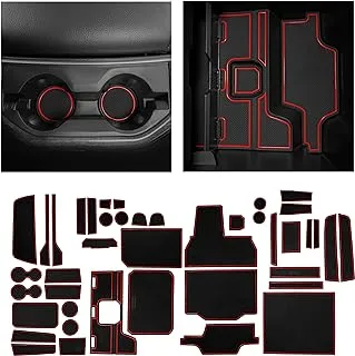 CupHolderHero fits RAM 1500 Accessories 2013-2024 Interior Non-Slip Anti Dust Cup Holder Inserts, Center Console Liner Mats, Door Pocket 44-pc Set (Crew Cab with Bucket Seats) (Red Trim)