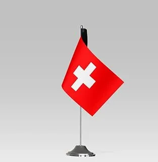 علم طاولة صغير الحجم من BPA® SWITZERLAND FLAG مع حامل ديكور مكتبي أنيق (22 × 10 سم)