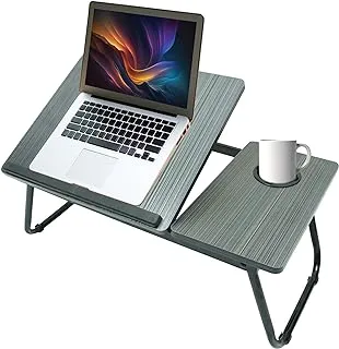 ZOBER Foldable Laptop Table, Portable Laptop Bed Tray, 5 Grade Adjustable Height Stand, Non-slip Rubber Grip with Cup Holder, Lapdesk Work Reading, Eating, Sofa Table, Outdoor & Indoor (Black)