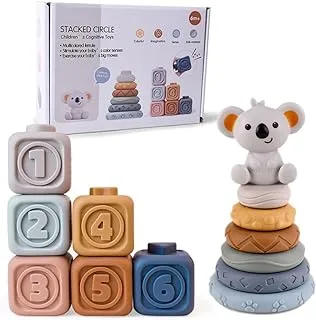 COOLBABY Toddlers Montessori Sensory Toys,Infant Baby Stacking and Nesting Soft Building Blocks,Baby Chewing Squeeze Toy,Toy for Kids 6-12 Months 13pcs Set