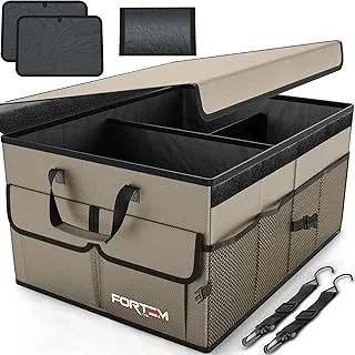 FORTEM Car Trunk Organizer, Car Storage Organizer, Collapsible Multi Compartment Car Organizer, SUV Trunk Organizer, Non Slip Bottom, Adjustable Securing Straps, Foldable Cover (Tan, Standard Size)