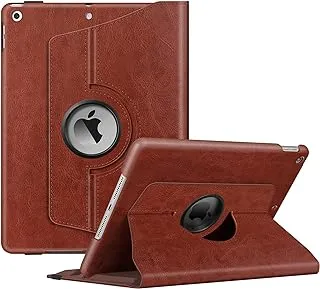 AWH Rotating Case for iPad - 9th Generation (2021)/8th Generation (2020)/7th Gen(2019) - 10.2 Inch - 360 Degree Rotating Stand Cover with Pencil Holder, Auto Wake Sleep - Brown