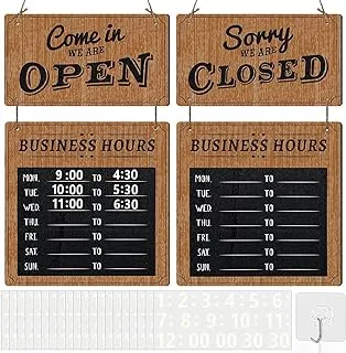 BPA® Business Hours Sign Store Hours Sign Hanging Open and Closed Sign Double Sided Wooden Business Sign Hangable Decorative Welcome Boards with Time Digital Stickers and Hook for Store Shop (White)