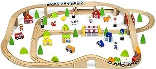 Viga Wooden Train Set 90-Pieces, Multicolor