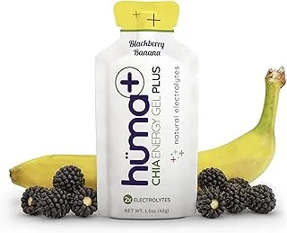 جل Huma Chia Energy Plus - موز بلاك بيري - 24 قطعة × 42 جرام - 21 جرام كربوهيدرات، 240 ملجم صوديوم، 2x إلكتروليتات، 100% طبيعي بالكامل، نباتي، خالي من الغلوتين، خالي من الكافيين، لا مشاكل في المعدة، سهل الهضم