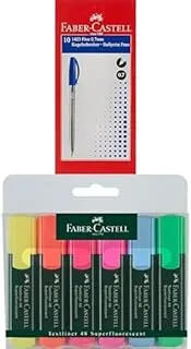 Faber castell ballpen blue box of 10 + Classic Highlighter Wallet Of 6