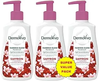 Dermoviva Fairness Glow Handwash - 3x200 ml | Cleanses & Fights Dark Spots | With Saffron, Turmeric & Sandalwood Extracts |