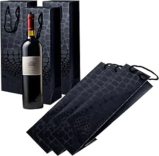 Cuisine Art Wine Bags, Wine Gift Paper Bags Single Bottle Wine Gift Bags Red Wine Tote Bags, 4.7 x 3.9 x 14.2’’ Wine Gift Bags Kraft Paper Wine Bags Bulk with Handles, Pack of 6 Black