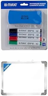 Maxi Whiteboard Marker with Duster 4 Colours + Magnetic Whiteboard/Dry Erase Board 30X40 cms