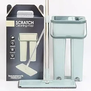 Scratch Cleaning Mop, 1 Mop + Bucket, Floor Mop with Flat Microfiber Cleaning Cloth And Bucket Set