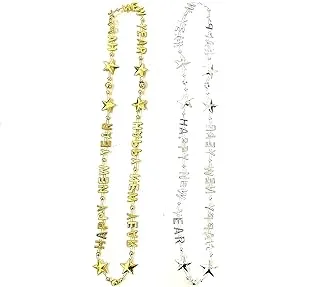 Gold & Silver Happy New Year Necklace Pack of 5 Necklace Multicolor Happy New Year Letters New Year Party Favors Pretty Goodie Bag Fillers Party Supplies