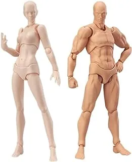 Body Kun Doll, Artists Manikin Blockhead Jointed Mannequin Drawing Figures for Figure Model Male+Female Set (Skin Color)