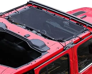 مظلة شمسية لـ 2018-2022 Jeep Wrangler JL JLU 2 باب 4 أبواب أمامية شبكية للشمس، JL Sunshade بيكيني شبكة غطاء سقف علوي ناعم، تحجب الأشعة فوق البنفسجية والرياح والضوضاء، أسود