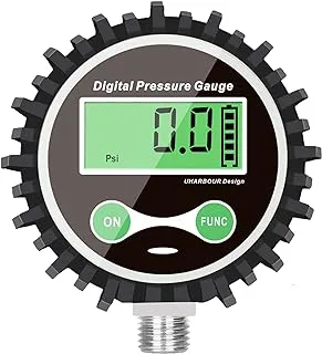 UHARBOUR Digital Air Pressure Gauge 0-200 PSI, Digital Pressure Gauge 1/4 NPT Bottom Connector and Rubber Protector, Digital Tire Pressure Gauge Accuracy 1% .F.S, Air Pressure Gauge