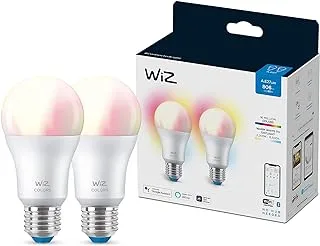 WiZ Color [E27 Edison Screw] لمبة إضاءة ذكية متصلة بشبكة WiFi مكونة من قطعتين. لون 60 وات وإضاءة بيضاء، تحكم في التطبيقات لإضاءة المنزل الداخلية وغرفة المعيشة وغرفة النوم.