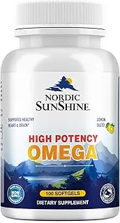 Nordic Sunshine High Potency 1280Mg Omega | Supports Healthy Heart & Brain | Lemon Flavour | 100 Softgel