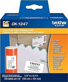 Brother Genuine DK-1247 Die-cut Large Shipping White Paper Labels for Brother QL Label Printers – 180 Labels per Roll 4.07” x 6.4” (103mm x 164 mm)