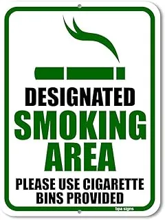 BPA® No Smoking Sign, Designated Smoking Area 9 inch by 12 inch Metal Aluminum No Smoking Signs for Business, Made in USA