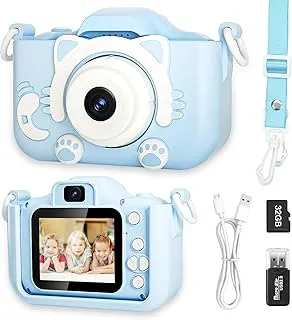 AWH Kids Camera, Toddler Camera for 3 4 5 6 7 8 Years Old, HD Kids Digital Video Cameras, Children Selfie Camera Birthday Gifts for Girls Boys 3-12 - 32G SD Card Included (Blue)