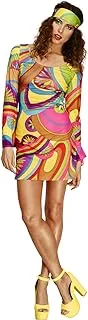 Smiffy's Fever 70S Flower Power Costume With Dress And Head Scarf, Multi-Colour, Small, 30462S