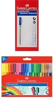 Faber castell ballpen blue box of 10 + Colour Marker Pen 20-Pieces