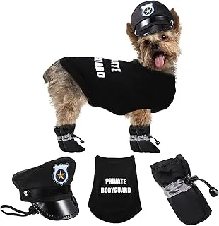 Security Pet Costume Set Private Bodyguard Dog T-Shirt, Police Dog T-Shirt, Hat and Shoes Funny Dog Costume Cute Dog Clothes for Pet Accessories Funny Party Holiday Decorations