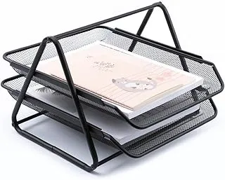 ECVV Desk Deposit Tray 2 Layer A4 Metal tray Office Desk Organiser Paper office Mesh Document Basket File Paper Tray Letter Organiser Holder Desktop Accessories