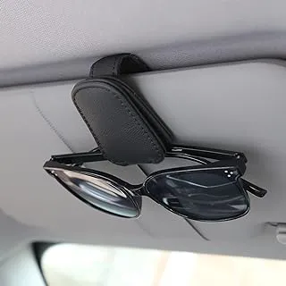 KIWEN Sunglasses Holders for Car Sun Visor, Magnetic Leather Glasses Eyeglass Hanger Clip for Car, Ticket Card Clip Eyeglasses Mount, Car Visor Accessories(Black)