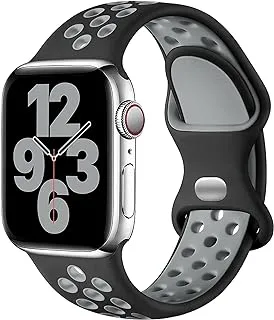 حزام AWH الرياضي متوافق مع حزام ساعة Apple 41 مم 38 مم 40 مم، حزام بديل من السيليكون متوافق مع iWatch Series SE 7 6 5 4 3 2 1، (أسود/رمادي)