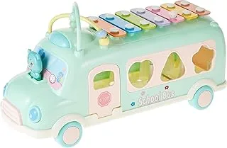 Montchi Intellectual School Bus Baby Toy, Piano Music Bus Toys Toddler For 1 3 Years,Shape Puzzles Knocking Piano Educational Musical Toys Gifts For 1 Year, Green, School Bus Toy