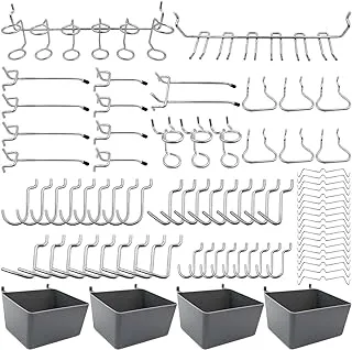 تشكيلة خطافات Pegboard من FRIMOONY مع صناديق Pegboard وأقفال Pegboard لتنظيم الأدوات المختلفة، 80 قطعة