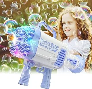 Bubble Machine Guns, 32 Holes Bubble Machine, Bubble Solution, ROCKET Bubble Machine for Adults Children Indoor Outdoor Weddings (Blue).