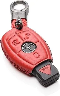 Vitodeco Leather Keyless Entry Remote Control Smart Key Case Cover with a Key Chain for Mercedes Benz (Red)