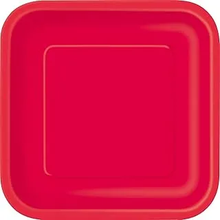 Unique 31493EU Eco-Friendly Square Paper Plates-23 cm-Red Colour-14 Count (Pack of 1), Pack of 14